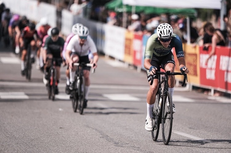 Cyclist driving the pace in a road race group